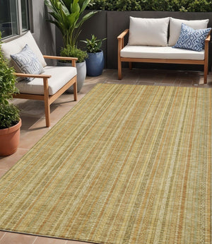 HomeRoots 5' Striped Indoor Outdoor Area Rug in Wheat Gold and Beige - Durable, Washable, Elegant Style 5' X 8' 616413