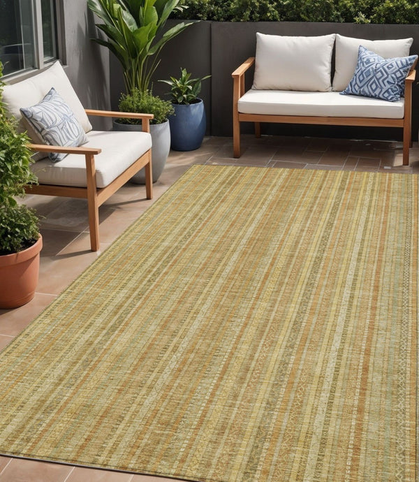 HomeRoots 5' Striped Indoor Outdoor Area Rug in Wheat Gold and Beige - Durable, Washable, Elegant Style 5' X 8' 616413
