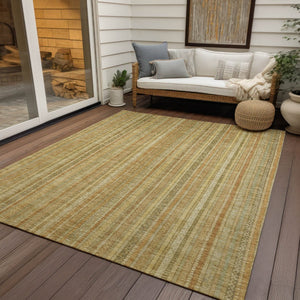 HomeRoots 5' Striped Indoor Outdoor Area Rug in Wheat Gold and Beige - Durable, Washable, Elegant Style 5' X 8' 616413