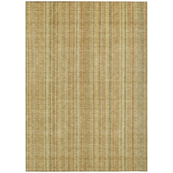 HomeRoots 5' Striped Indoor Outdoor Area Rug in Wheat Gold and Beige - Durable, Washable, Elegant Style 5' X 8' 616413