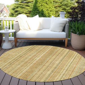 HomeRoots 5' Striped Indoor Outdoor Area Rug in Wheat Gold and Beige - Durable, Washable, Elegant Style 8' Round 616414
