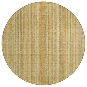 HomeRoots 5' Striped Indoor Outdoor Area Rug in Wheat Gold and Beige - Durable, Washable, Elegant Style 8' Round 616414