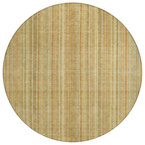 HomeRoots 5' Striped Indoor Outdoor Area Rug in Wheat Gold and Beige - Durable, Washable, Elegant Style 8' Round 616414