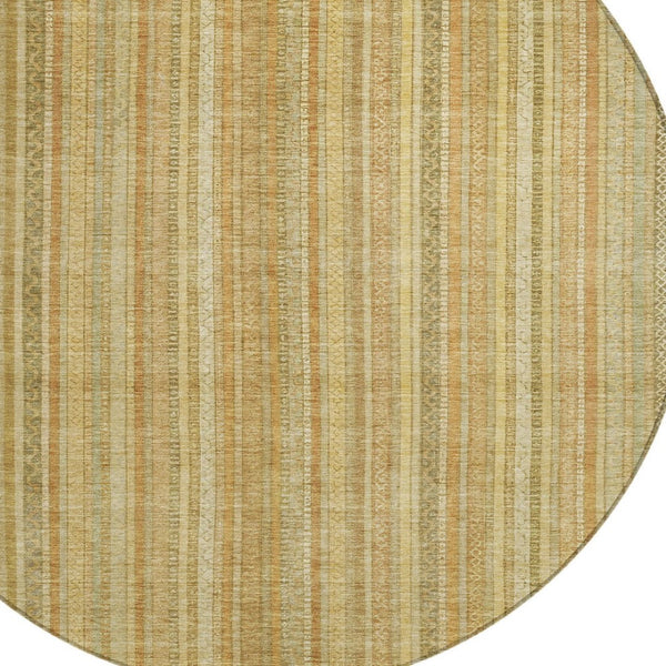 HomeRoots 5' Striped Indoor Outdoor Area Rug in Wheat Gold and Beige - Durable, Washable, Elegant Style 8' Round 616414