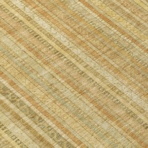 HomeRoots 5' Striped Indoor Outdoor Area Rug in Wheat Gold and Beige - Durable, Washable, Elegant Style 8' Round 616414