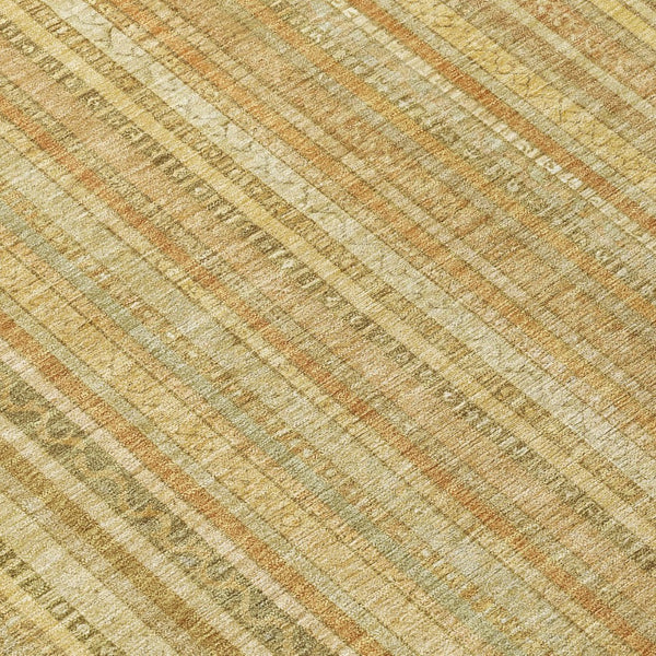 HomeRoots 5' Striped Indoor Outdoor Area Rug in Wheat Gold and Beige - Durable, Washable, Elegant Style 8' Round 616414