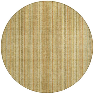 HomeRoots 5' Striped Indoor Outdoor Area Rug in Wheat Gold and Beige - Durable, Washable, Elegant Style 8' Round 616414