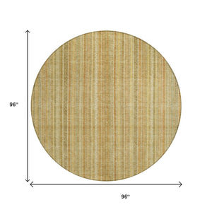 HomeRoots 5' Striped Indoor Outdoor Area Rug in Wheat Gold and Beige - Durable, Washable, Elegant Style 8' Round 616414