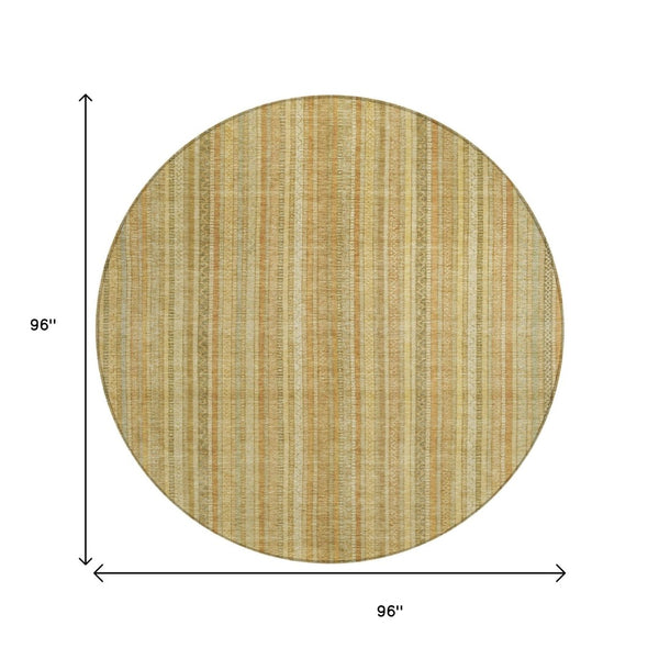 HomeRoots 5' Striped Indoor Outdoor Area Rug in Wheat Gold and Beige - Durable, Washable, Elegant Style 8' Round 616414