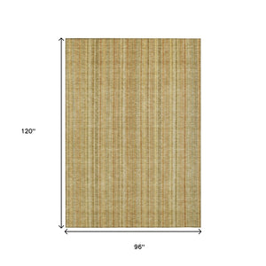 HomeRoots 5' Striped Indoor Outdoor Area Rug in Wheat Gold and Beige - Durable, Washable, Elegant Style 8' X 10' 616415