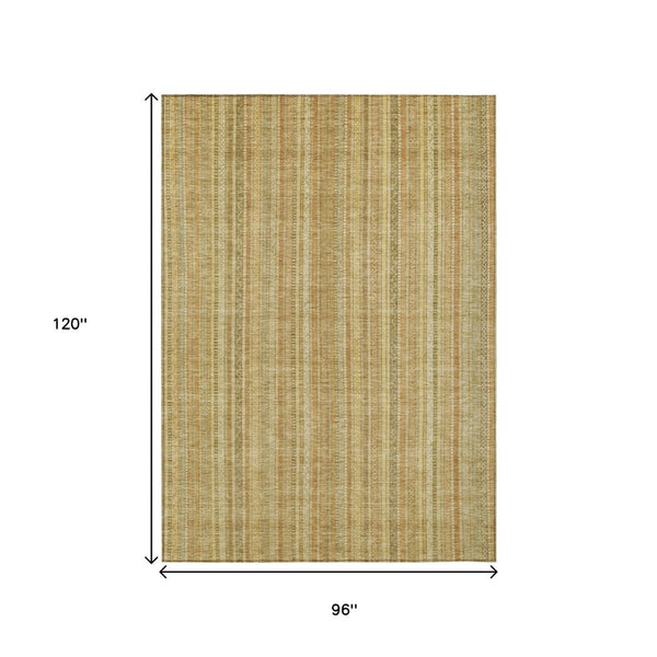 HomeRoots 5' Striped Indoor Outdoor Area Rug in Wheat Gold and Beige - Durable, Washable, Elegant Style 8' X 10' 616415