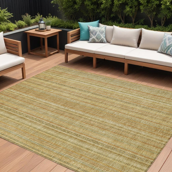 HomeRoots 5' Striped Indoor Outdoor Area Rug in Wheat Gold and Beige - Durable, Washable, Elegant Style 8' X 10' 616415