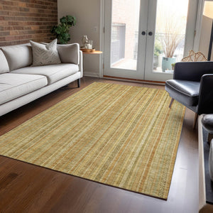 HomeRoots 5' Striped Indoor Outdoor Area Rug in Wheat Gold and Beige - Durable, Washable, Elegant Style 8' X 10' 616415