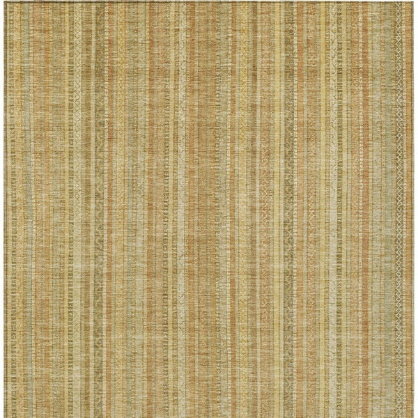 HomeRoots 5' Striped Indoor Outdoor Area Rug in Wheat Gold and Beige - Durable, Washable, Elegant Style 10' X 14' 616417