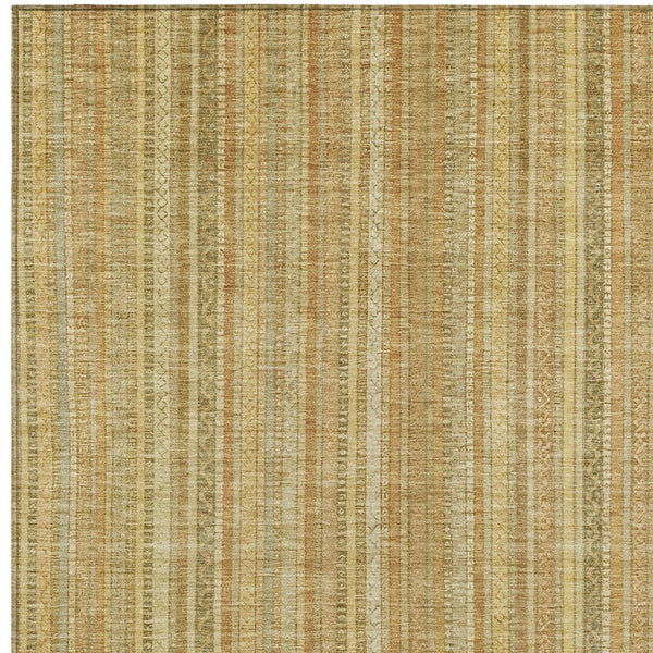 HomeRoots 5' Striped Indoor Outdoor Area Rug in Wheat Gold and Beige - Durable, Washable, Elegant Style 10' X 14' 616417