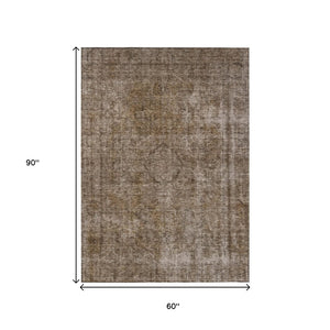 HomeRoots 5' Brown and Beige Medallion Washable Indoor Outdoor Area Rug for Elegant Spaces and Easy Care 5' X 8' 616419