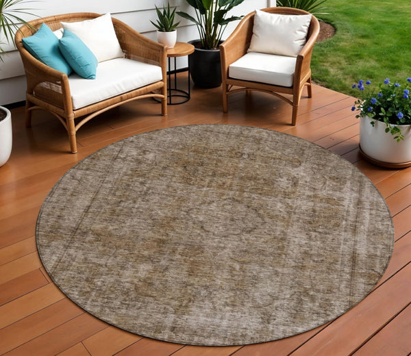 HomeRoots 5' Brown and Beige Medallion Washable Indoor Outdoor Area Rug for Elegant Spaces and Easy Care 8' Round 616420