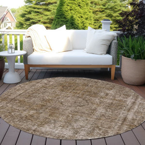 HomeRoots 5' Brown and Beige Medallion Washable Indoor Outdoor Area Rug for Elegant Spaces and Easy Care 8' Round 616420