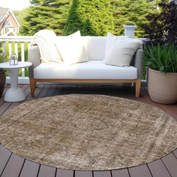 HomeRoots 5' Brown and Beige Medallion Washable Indoor Outdoor Area Rug for Elegant Spaces and Easy Care 8' Round 616420