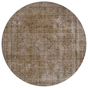HomeRoots 5' Brown and Beige Medallion Washable Indoor Outdoor Area Rug for Elegant Spaces and Easy Care 8' Round 616420