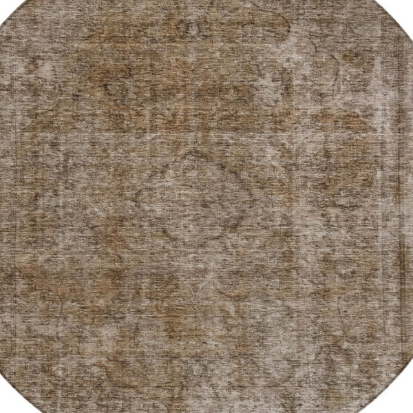 HomeRoots 5' Brown and Beige Medallion Washable Indoor Outdoor Area Rug for Elegant Spaces and Easy Care 8' Round 616420