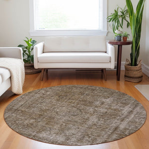 HomeRoots 5' Brown and Beige Medallion Washable Indoor Outdoor Area Rug for Elegant Spaces and Easy Care 8' Round 616420