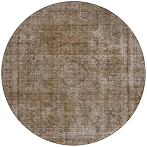 HomeRoots 5' Brown and Beige Medallion Washable Indoor Outdoor Area Rug for Elegant Spaces and Easy Care 8' Round 616420