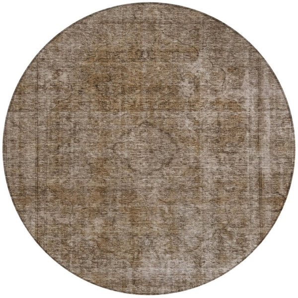 HomeRoots 5' Brown and Beige Medallion Washable Indoor Outdoor Area Rug for Elegant Spaces and Easy Care 8' Round 616420