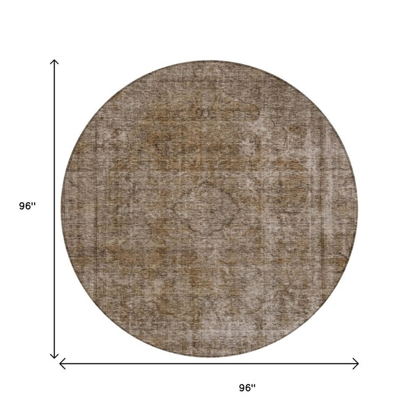 HomeRoots 5' Brown and Beige Medallion Washable Indoor Outdoor Area Rug for Elegant Spaces and Easy Care 8' Round 616420
