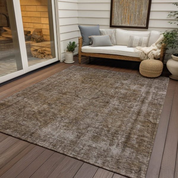 HomeRoots 5' Brown and Beige Medallion Washable Indoor Outdoor Area Rug for Elegant Spaces and Easy Care 8' X 10' 616421