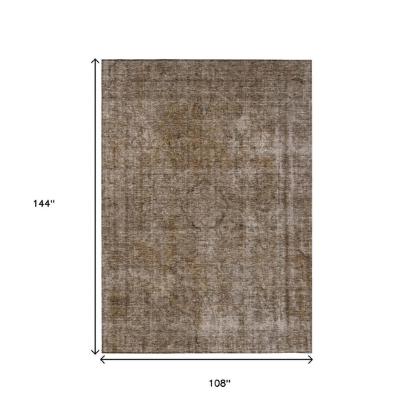 HomeRoots 5' Brown and Beige Medallion Washable Indoor Outdoor Area Rug for Elegant Spaces and Easy Care 9' X 12' 616422