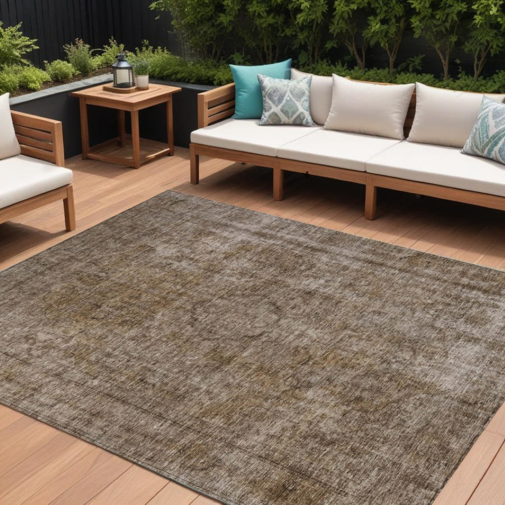 HomeRoots 5' Brown and Beige Medallion Washable Indoor Outdoor Area Rug for Elegant Spaces and Easy Care 9' X 12' 616422