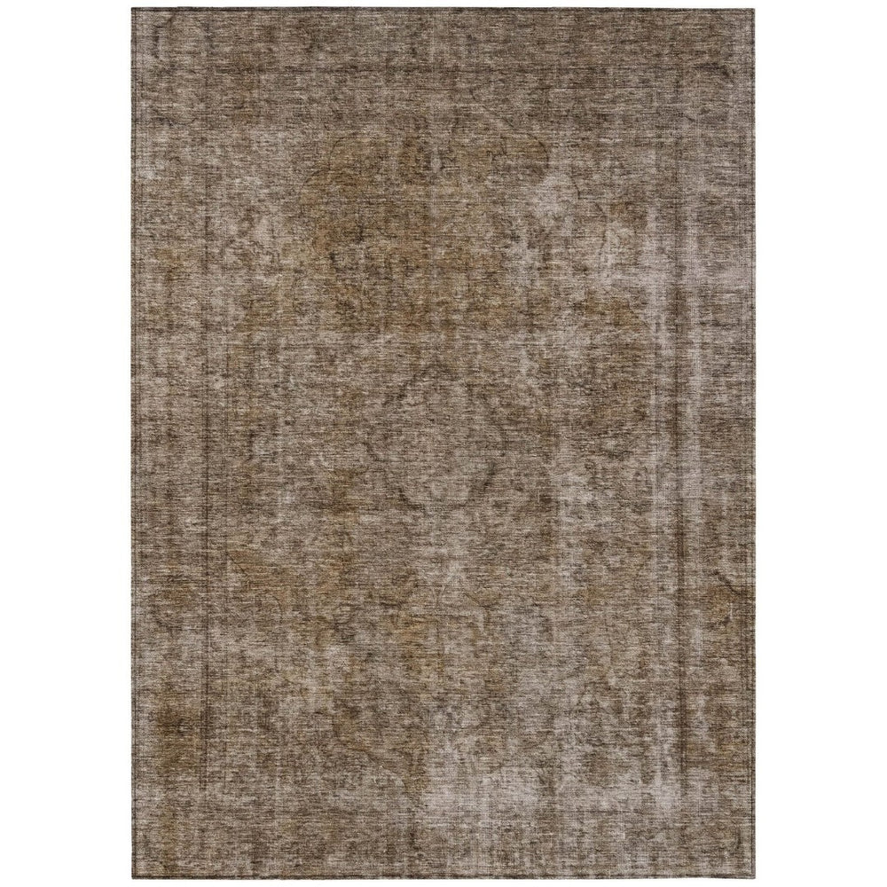 HomeRoots 5' Brown and Beige Medallion Washable Indoor Outdoor Area Rug for Elegant Spaces and Easy Care 9' X 12' 616422