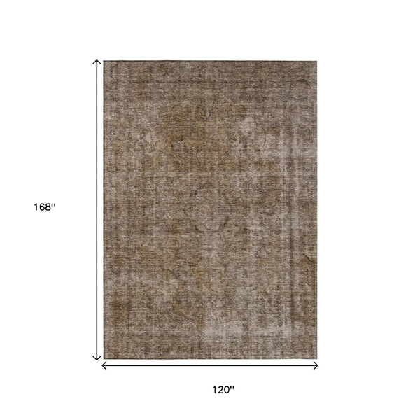 HomeRoots 5' Brown and Beige Medallion Washable Indoor Outdoor Area Rug for Elegant Spaces and Easy Care 10' X 14' 616423