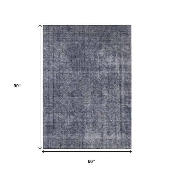 HomeRoots 5' Blue and Gray Medallion Area Rug - Durable, Stylish, and Washable for Indoor and Outdoor Use 5' X 8' 616425