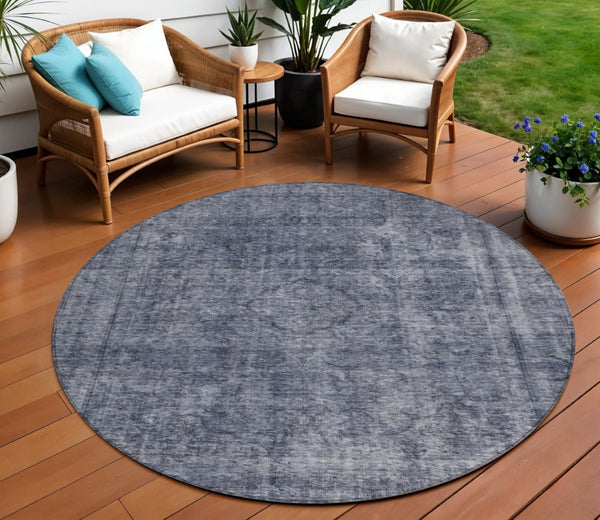 HomeRoots 5' Blue and Gray Medallion Area Rug - Durable, Stylish, and Washable for Indoor and Outdoor Use 8' Round 616426