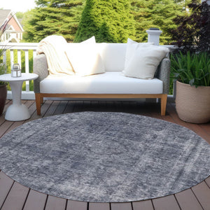 HomeRoots 5' Blue and Gray Medallion Area Rug - Durable, Stylish, and Washable for Indoor and Outdoor Use 8' Round 616426