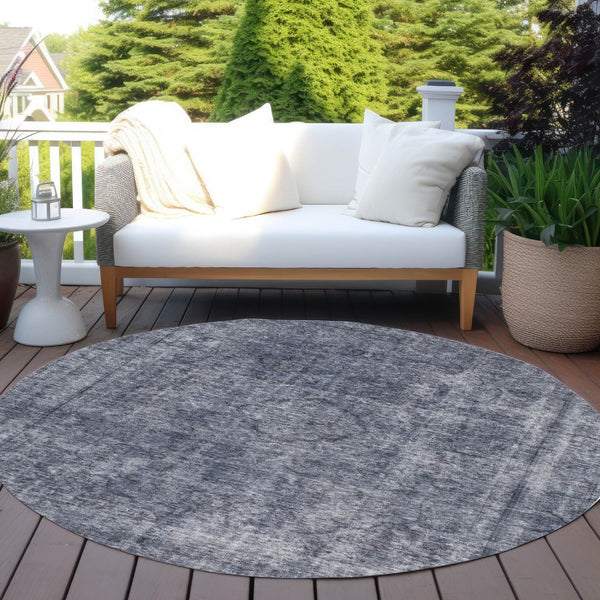 HomeRoots 5' Blue and Gray Medallion Area Rug - Durable, Stylish, and Washable for Indoor and Outdoor Use 8' Round 616426