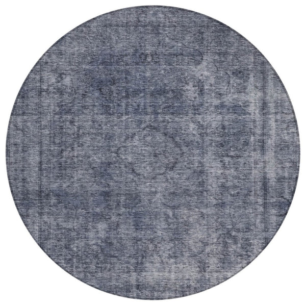 HomeRoots 5' Blue and Gray Medallion Area Rug - Durable, Stylish, and Washable for Indoor and Outdoor Use 8' Round 616426