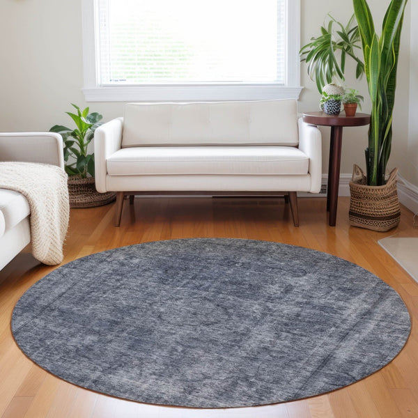 HomeRoots 5' Blue and Gray Medallion Area Rug - Durable, Stylish, and Washable for Indoor and Outdoor Use 8' Round 616426