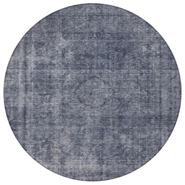 HomeRoots 5' Blue and Gray Medallion Area Rug - Durable, Stylish, and Washable for Indoor and Outdoor Use 8' Round 616426