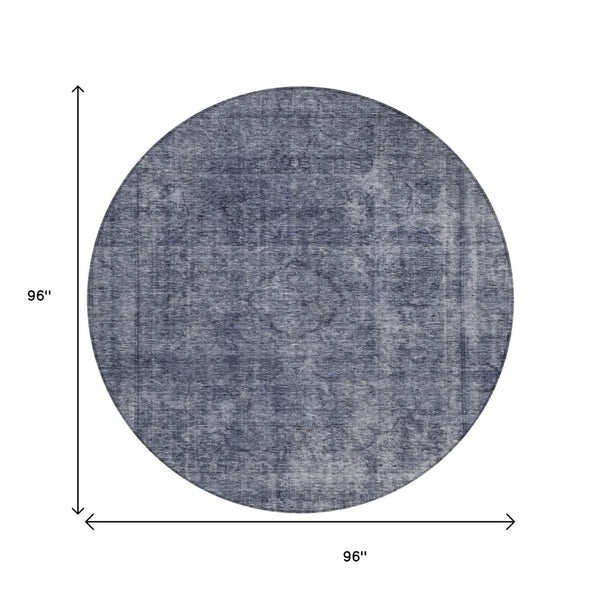 HomeRoots 5' Blue and Gray Medallion Area Rug - Durable, Stylish, and Washable for Indoor and Outdoor Use 8' Round 616426