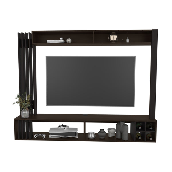 English Elm Entertainment Center 55.1" H Walnut+Black, 8 Open Shelves, Wall-Anchored Engineered Wood Display Unit B097S00201