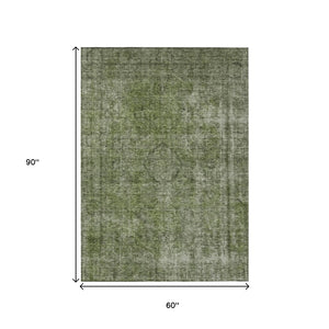HomeRoots 5' Green and Silver Medallion Indoor Outdoor Area Rug - Stylish, Durable, Machine Washable Design 5' X 8' 616431