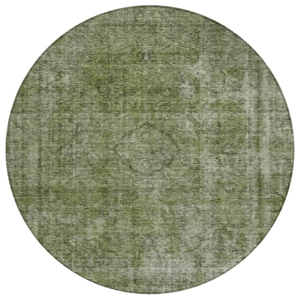 HomeRoots 5' Green and Silver Medallion Indoor Outdoor Area Rug - Stylish, Durable, Machine Washable Design 8' Round 616432