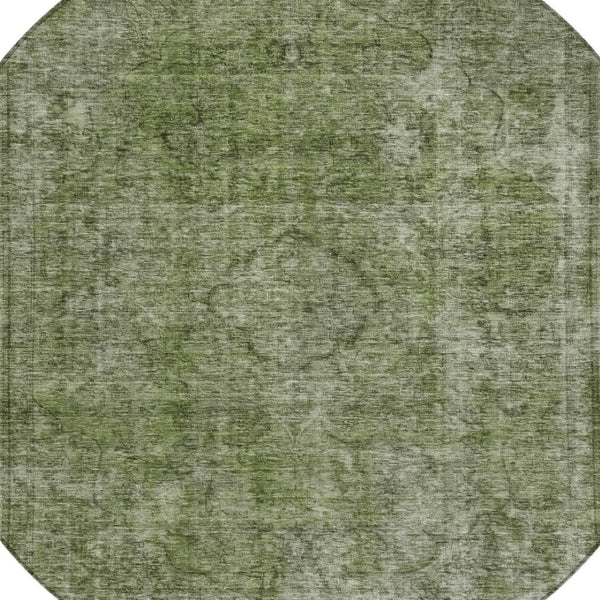 HomeRoots 5' Green and Silver Medallion Indoor Outdoor Area Rug - Stylish, Durable, Machine Washable Design 8' Round 616432
