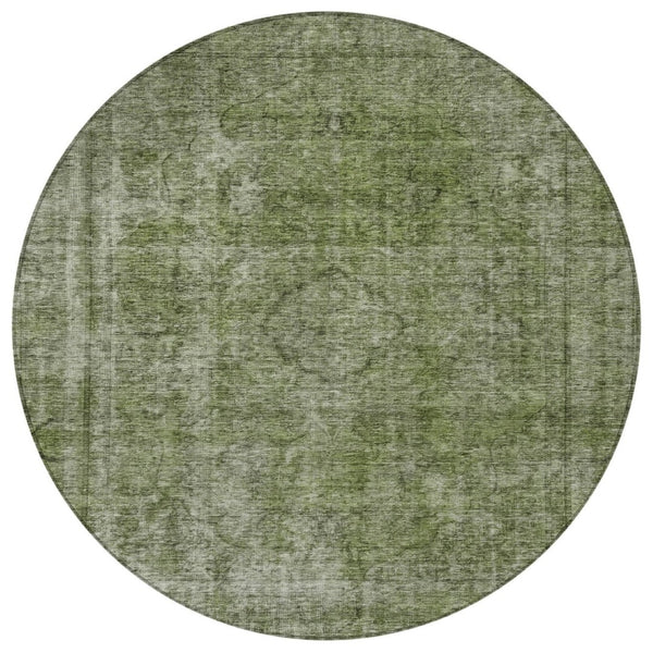 HomeRoots 5' Green and Silver Medallion Indoor Outdoor Area Rug - Stylish, Durable, Machine Washable Design 8' Round 616432