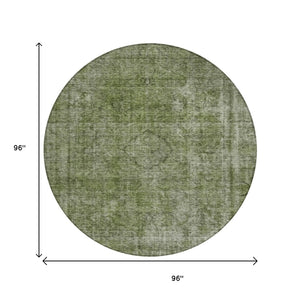 HomeRoots 5' Green and Silver Medallion Indoor Outdoor Area Rug - Stylish, Durable, Machine Washable Design 8' Round 616432