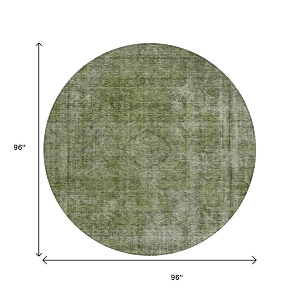 HomeRoots 5' Green and Silver Medallion Indoor Outdoor Area Rug - Stylish, Durable, Machine Washable Design 8' Round 616432
