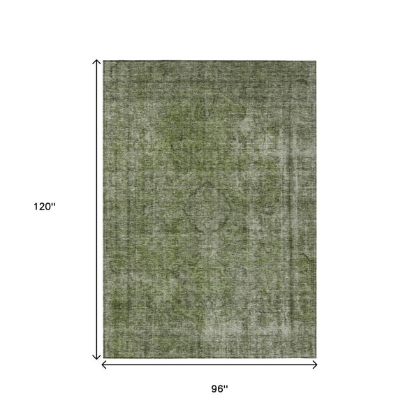 HomeRoots 5' Green and Silver Medallion Indoor Outdoor Area Rug - Stylish, Durable, Machine Washable Design 8' X 10' 616433
